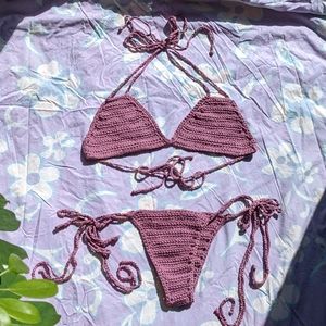 Rare Handmade Sea Yarn Crochet String Bikini in a lilac purple, size small
